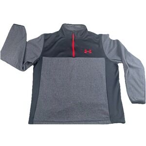 Under Armour ColdGear Men's Large 1/4 Zip Pullover Gray Black Red Logo Loose Fit